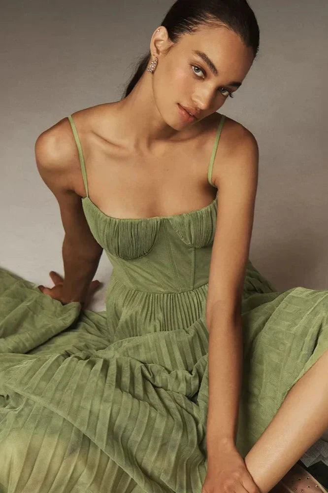 Topfitters™ | Bustier geplooide tule fit & flare midi-jurk