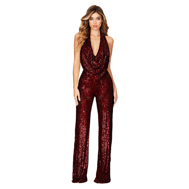 Topfitters™ | Zomerse dames mouwloze halter jumpsuit met pailletten