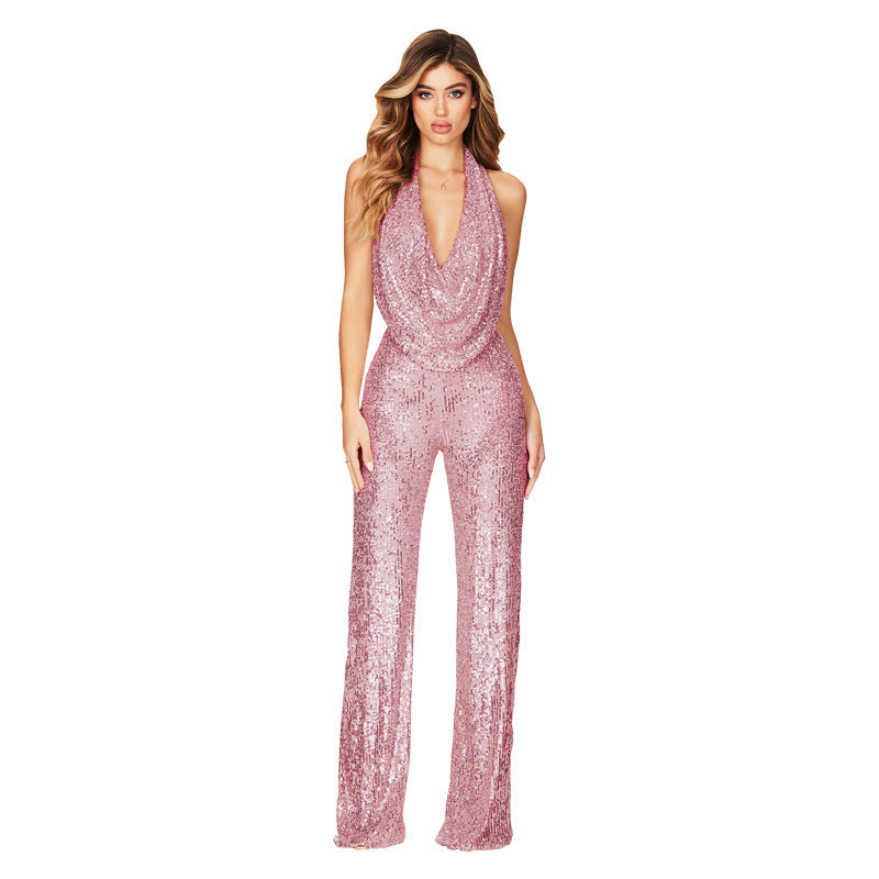 Topfitters™ | Zomerse dames mouwloze halter jumpsuit met pailletten