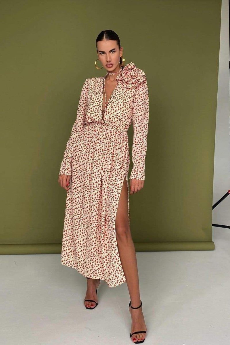 Topfitters™ | Bertha Flower V Neck Midi Dress