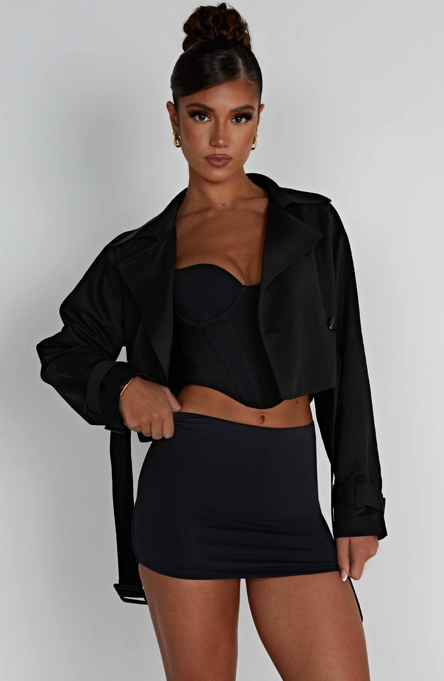 Topfitters™ | Caprice Cropped Trenchcoat - Zwart