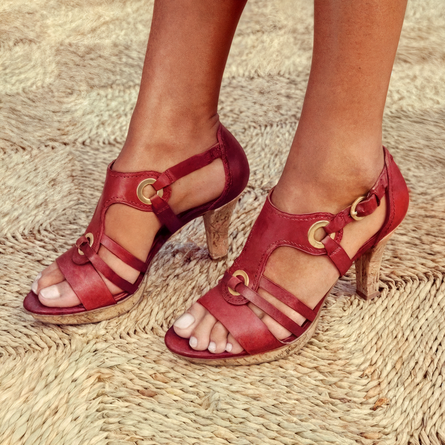 Topfitters™ | Elegante Dames Sandalen met Hak – Lederen Look en Gouden Details