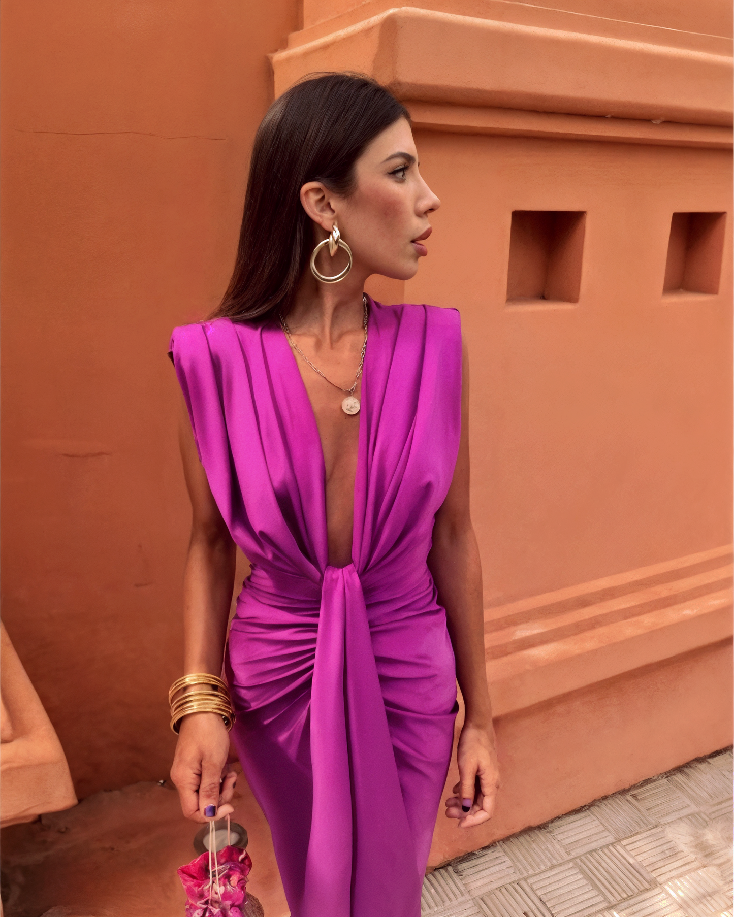 Topfitters™ | Luxe drape-jurk met diepe V-hals