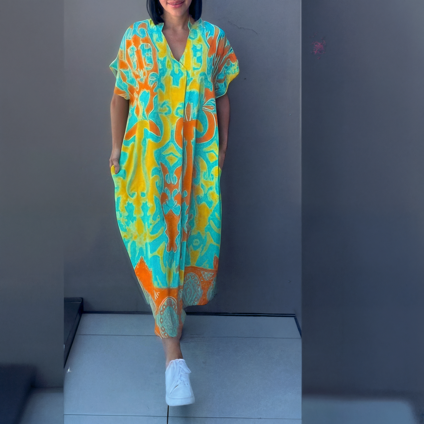 Topfitters™ | Luchtige maxi-jurk met kleurrijke print