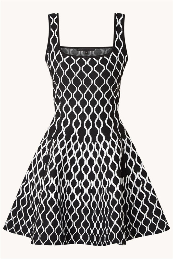 Topfitters™ | Mona Abstract Print Vierkante Hals Mini Breijurk