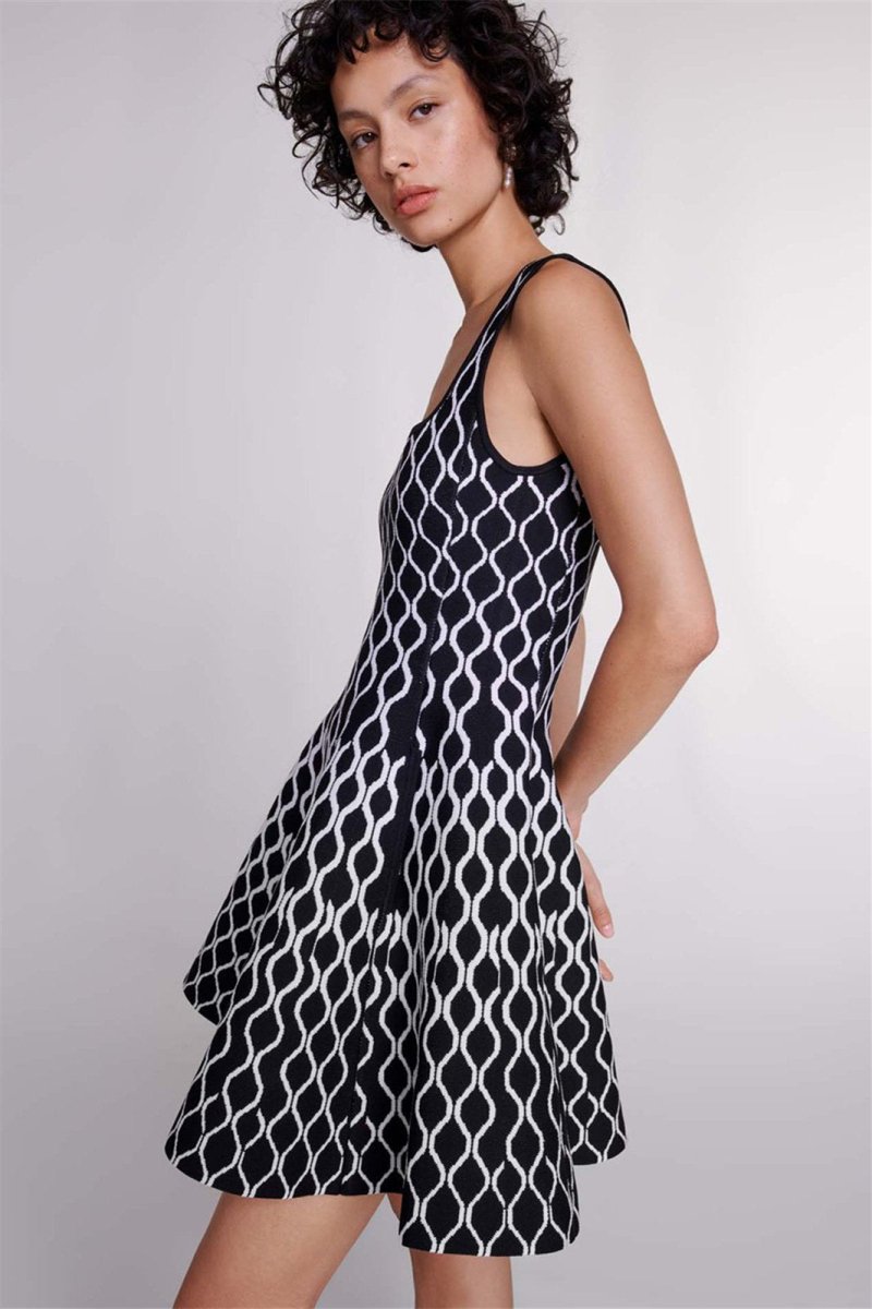 Topfitters™ | Mona Abstract Print Vierkante Hals Mini Breijurk