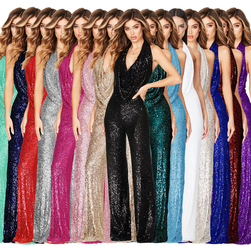 Topfitters™ | Zomerse dames mouwloze halter jumpsuit met pailletten