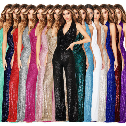 Topfitters™ | Zomerse dames mouwloze halter jumpsuit met pailletten