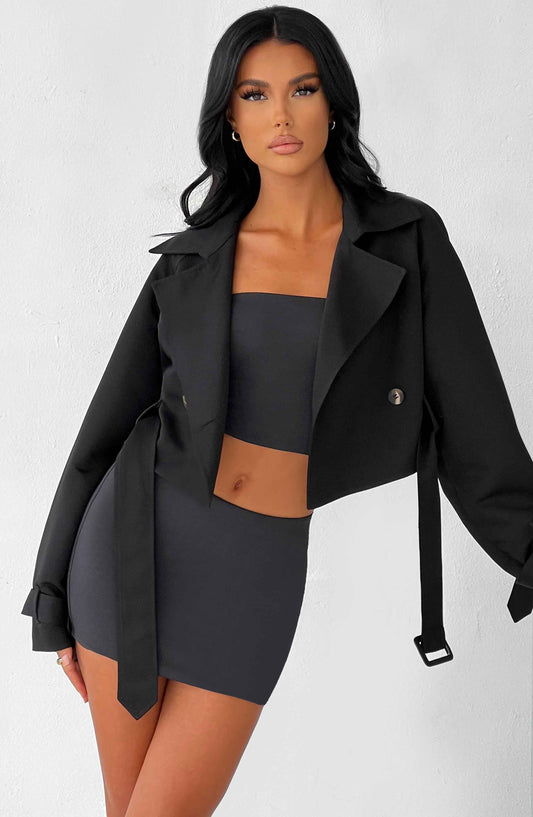 Topfitters™ | Caprice Cropped Trenchcoat - Zwart