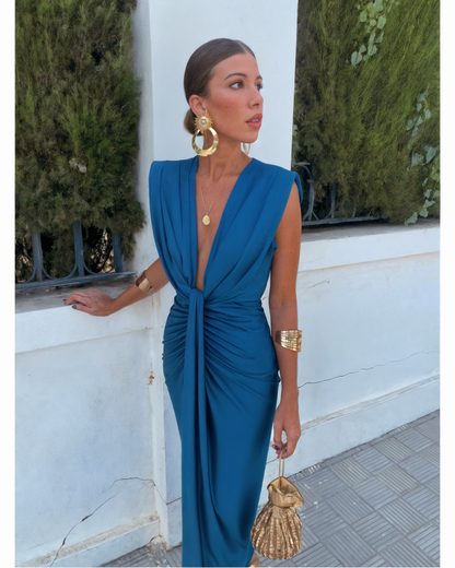Topfitters™ | Luxe drape-jurk met diepe V-hals